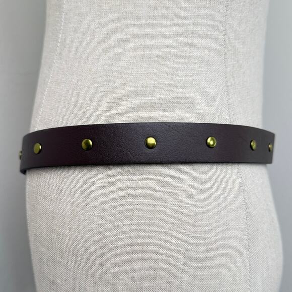 Cabi Brown Leather Belt Gold Ring Buckle Hook Closure Studs Low Slung Size 36 main image 4